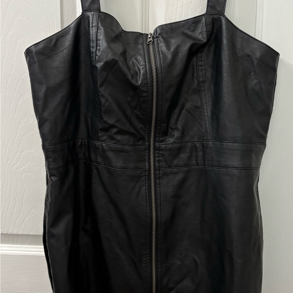 Black Faux Leather Dress with Zipper